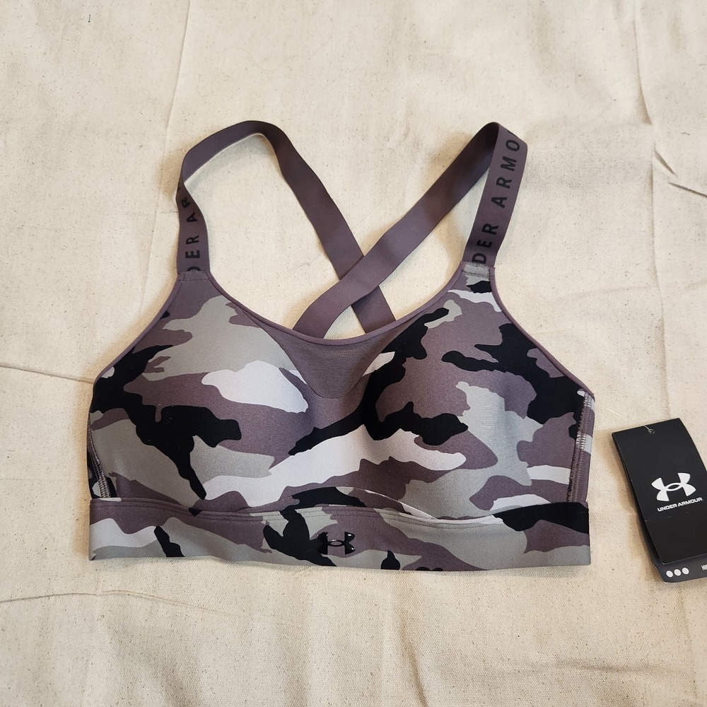 New Under Armour Infinity High Print Sports Bra Grey Camo M Medium Moulded Cups